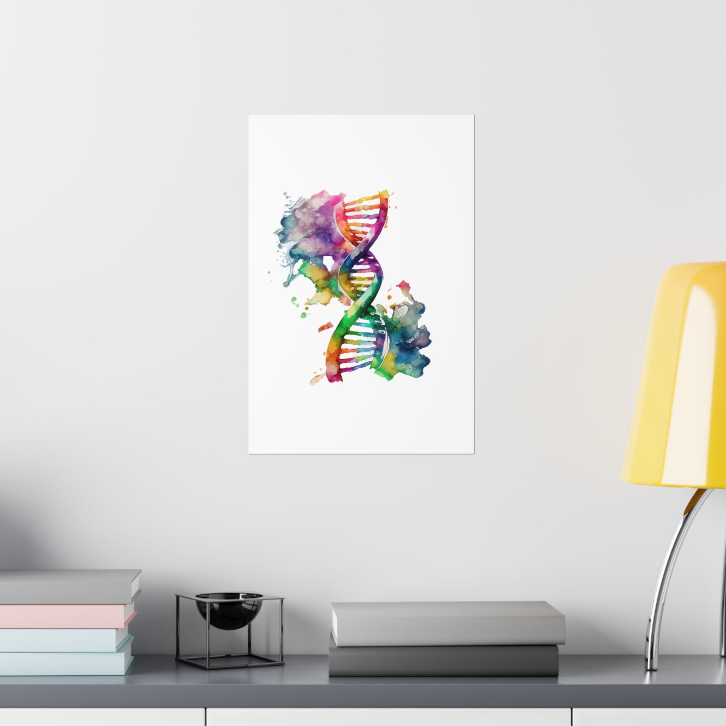 Vibrant Watercolor DNA Double Helix - Premium Matte Print