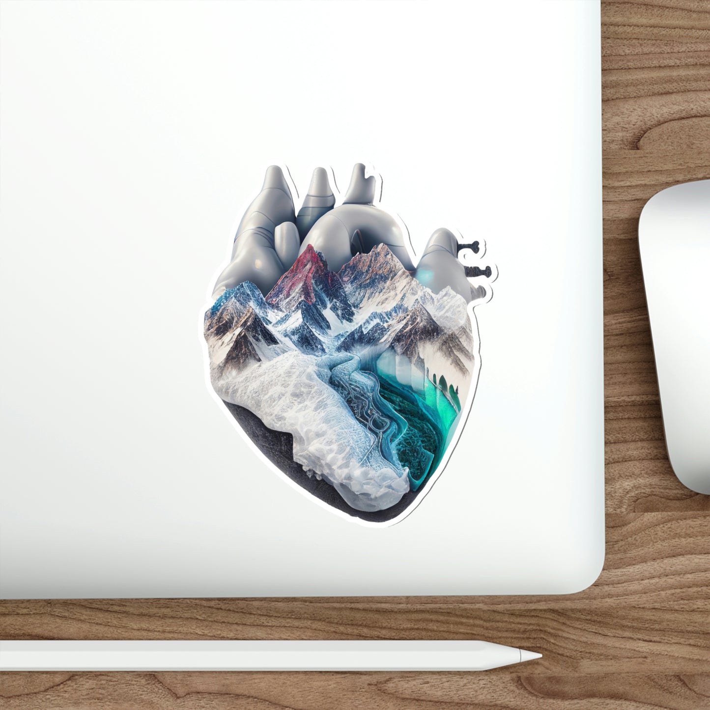 Snow Capped Mountains Heart Die-Cut Sticker