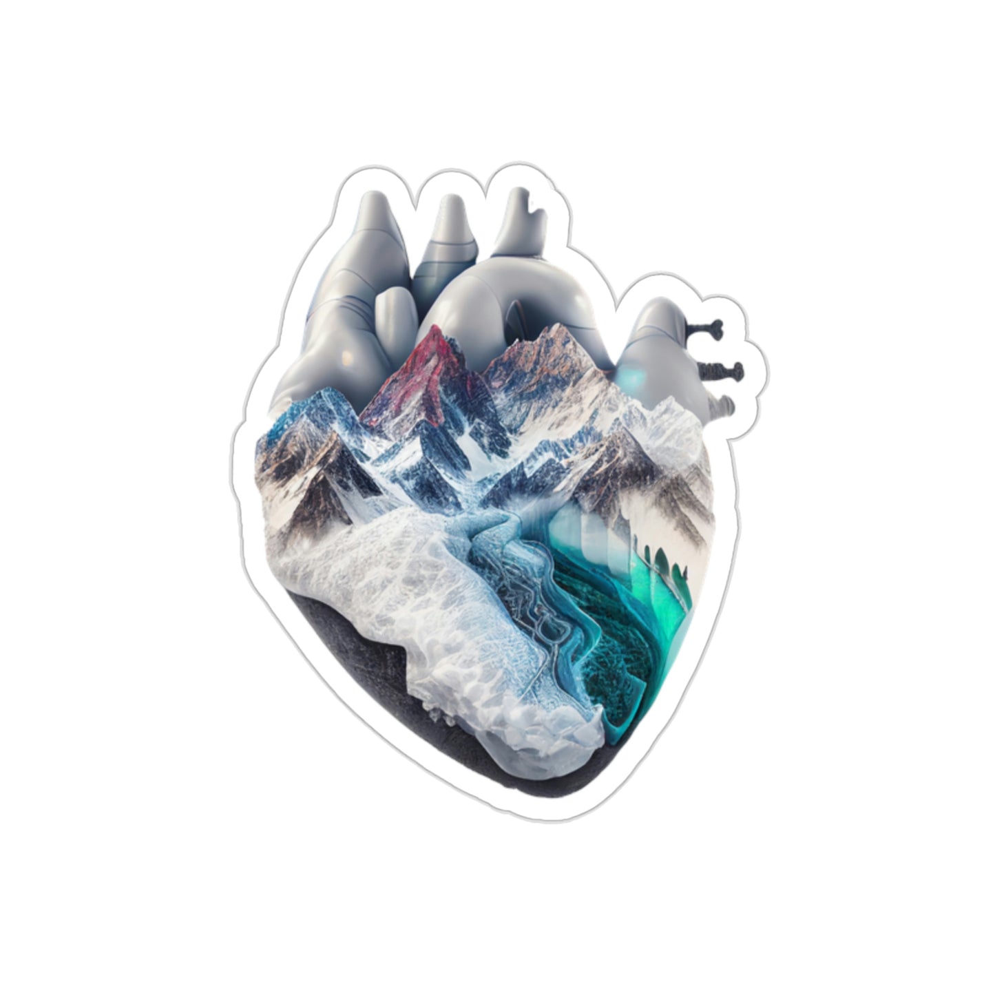 Snow Capped Mountains Heart Die-Cut Sticker