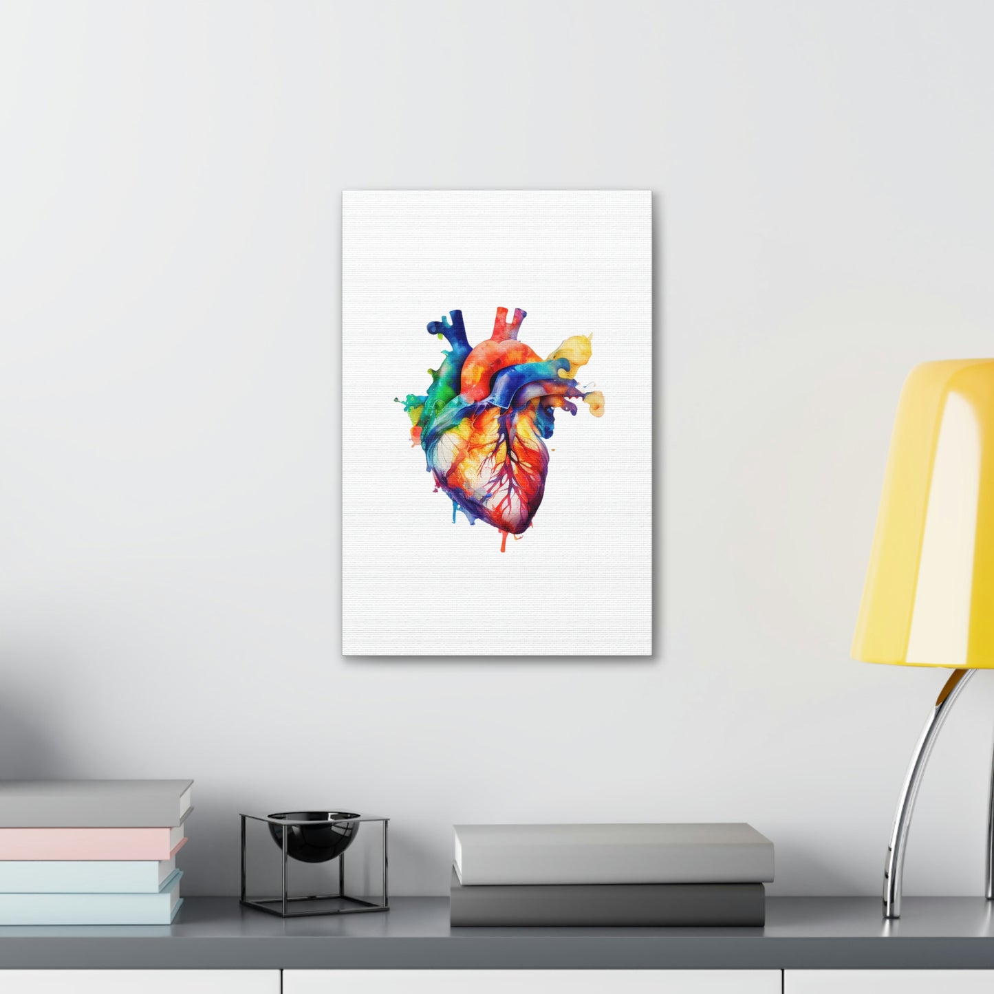 Vibrant Watercolor Human Heart, ꓥVꓥ Generated - Polyester Canvas