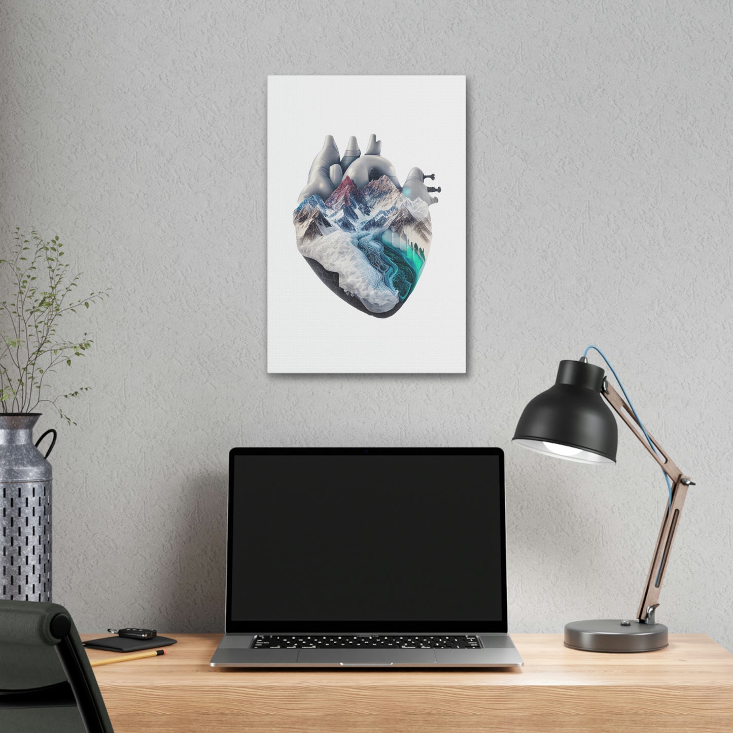 Snow Capped Mountains Heart, ꓥVꓥ Generated - Polyester Canvas