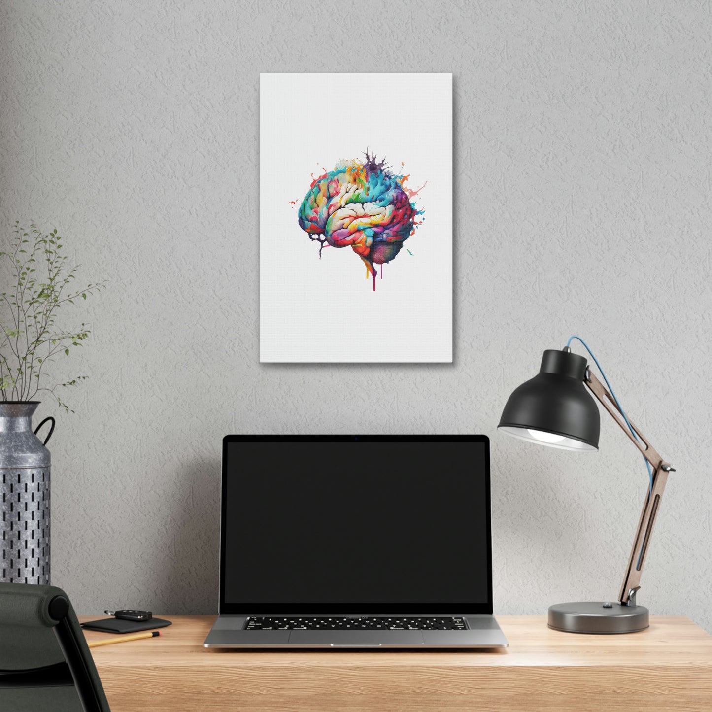 Vibrant Watercolor Human Brain, ꓥVꓥ Generated - Polyester Canvas