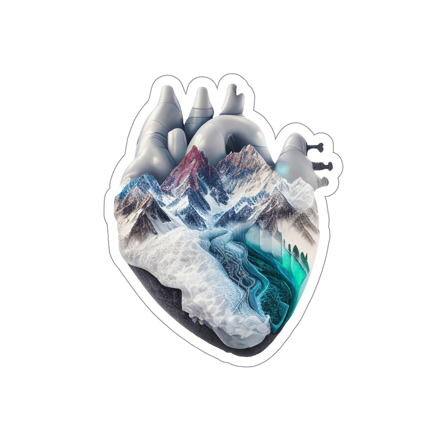 Snow Capped Mountains Heart Die-Cut Sticker