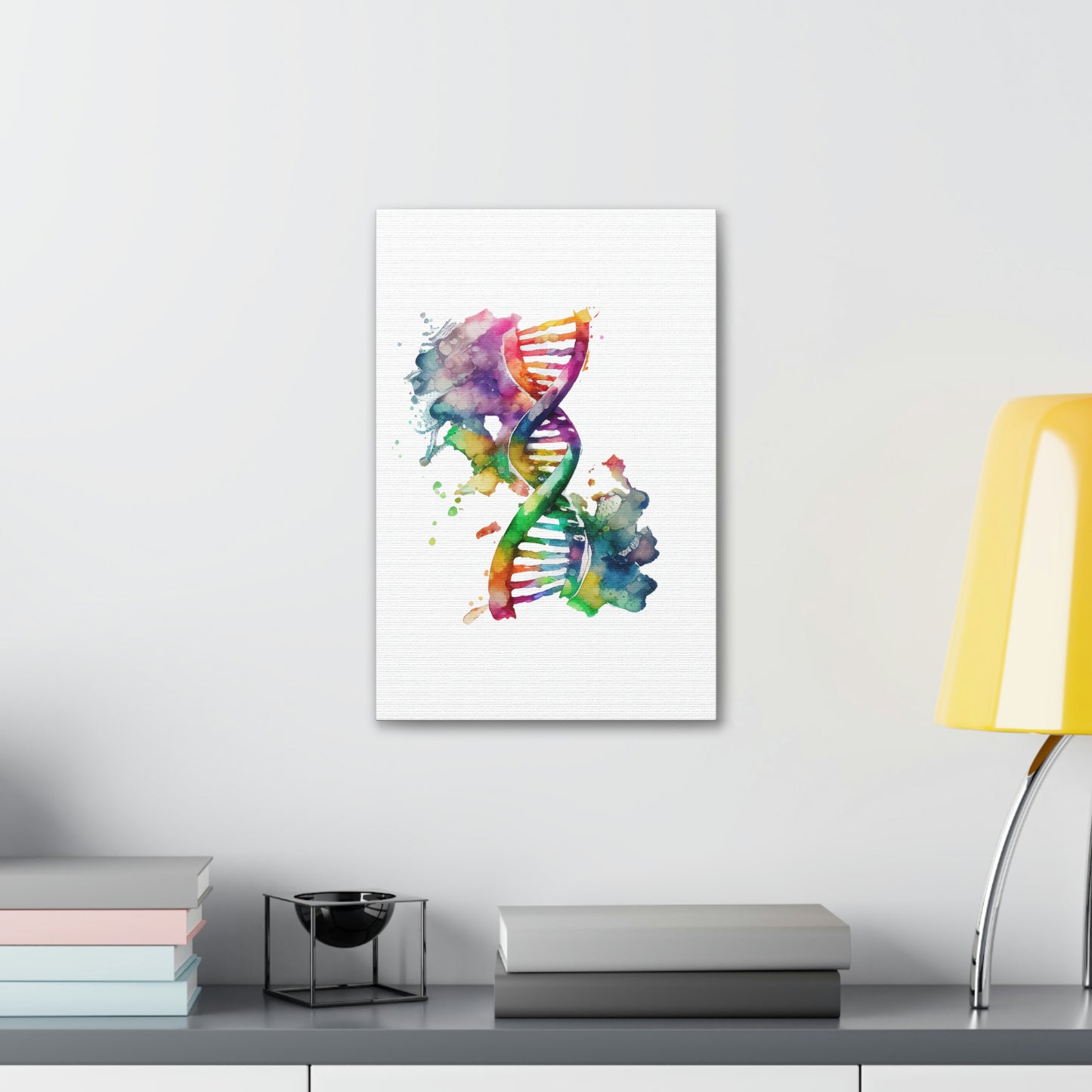 Vibrant Watercolor Double Helix DNA, ꓥVꓥ Generated - Polyester Canvas