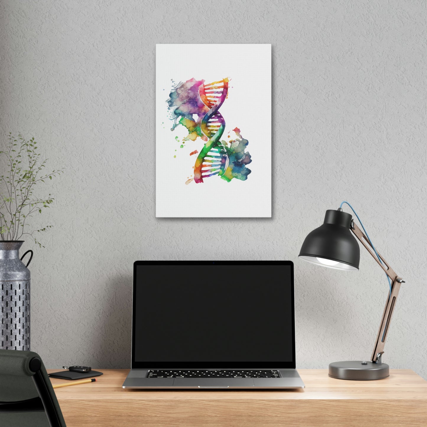 Vibrant Watercolor Double Helix DNA, ꓥVꓥ Generated - Polyester Canvas