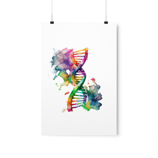 Vibrant Watercolor DNA Double Helix - Premium Matte Print