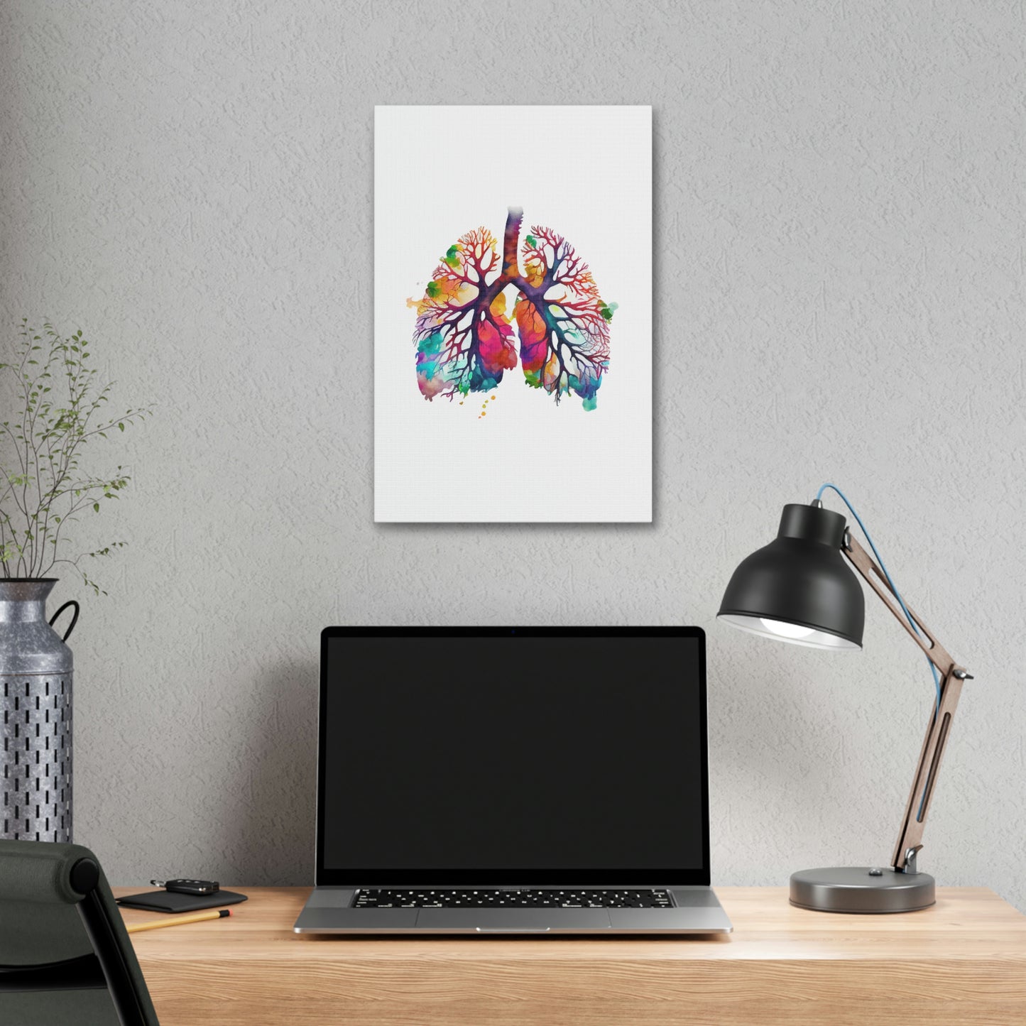Vibrant Watercolor Human Lungs, ꓥVꓥ Generated - Polyester Canvas